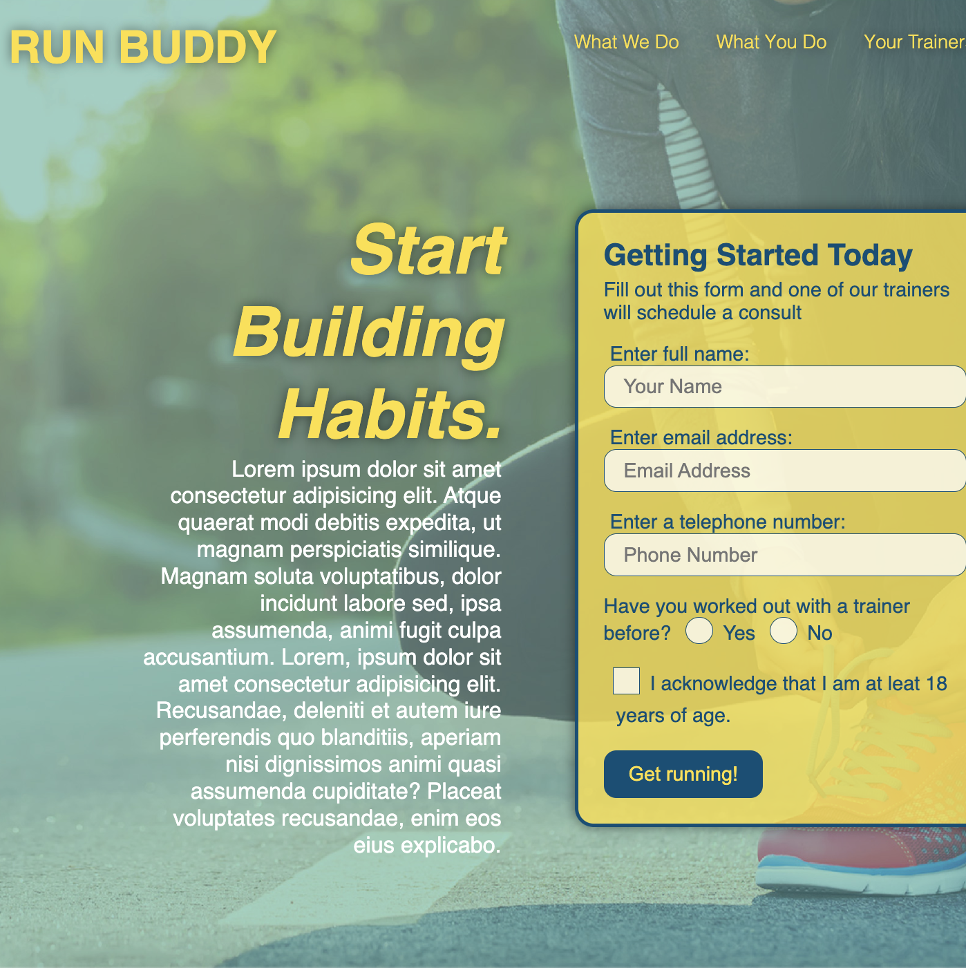 shot of functional website for Run Buddy Inc.
